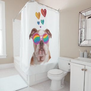 Rideaux De Douche Bouledogue anglais avec coeurs Saint-Valentin 