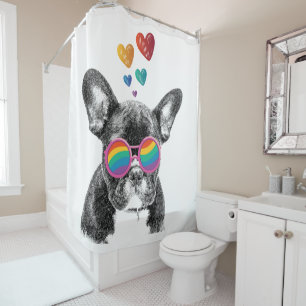 Rideaux De Douche Bouledogue français avec coeurs Saint-Valentin