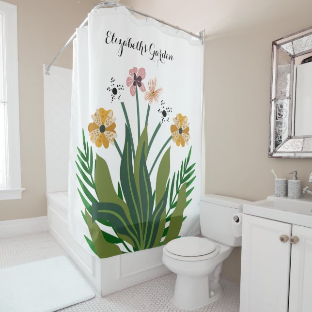 Rideaux De Douche Bouquet d'aquarelle rose jaune (En situation)
