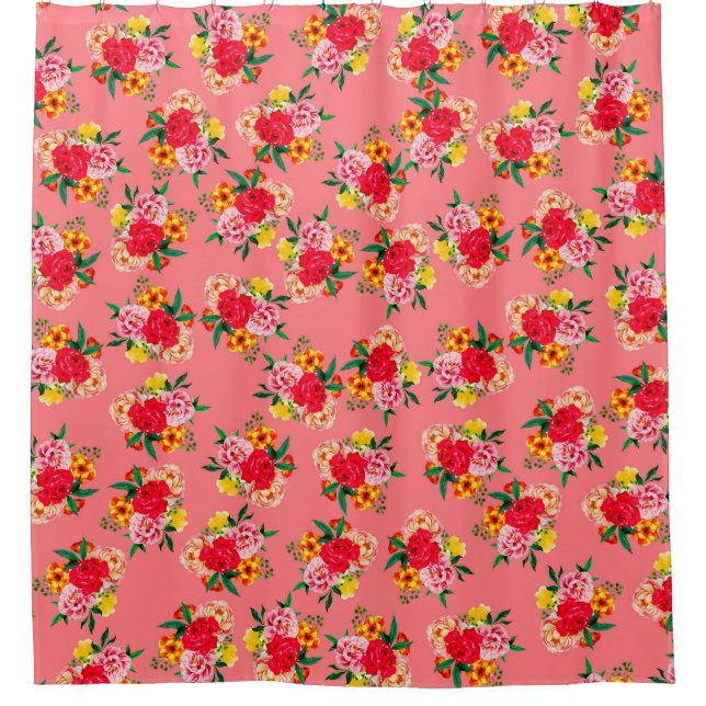 Rideaux De Douche Bouquet de fleurs colorées avec fond rose (Devant)