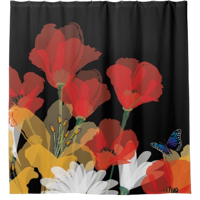 Rideaux De Douche Bouquet de Fluers et Noir (Devant)