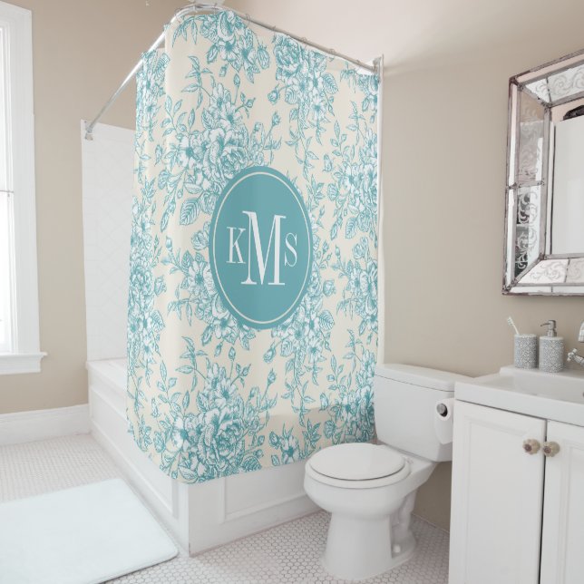 Rideaux De Douche Bouquet Rose bleu Jardin Motif Floral (En situation)