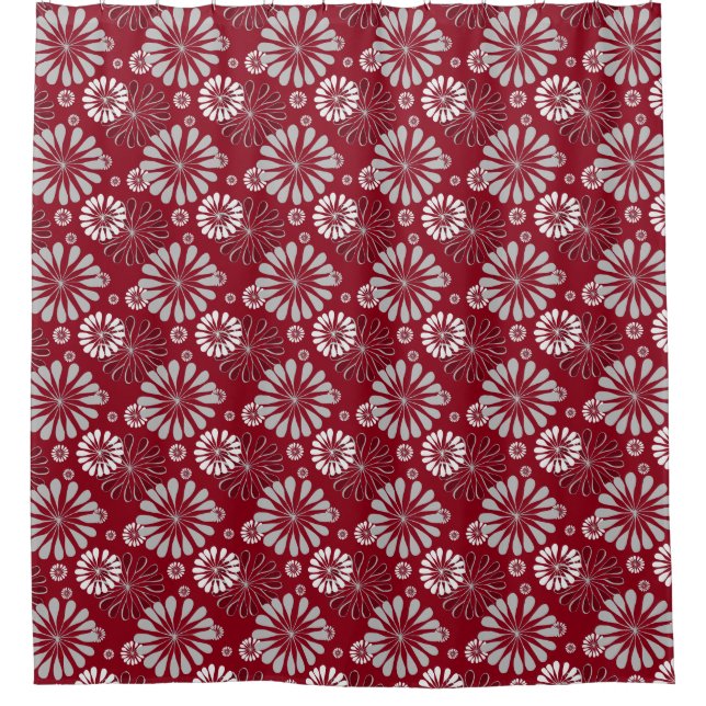 Rideaux De Douche Bourgogne et floral gris (Devant)