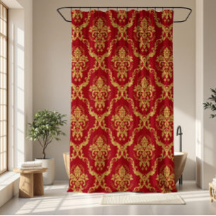 Rideaux De Douche Bourgogne et or Floral Damas géométriques