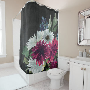 Rideaux De Douche Bourgogne Floral Splash sur Noir déchiré