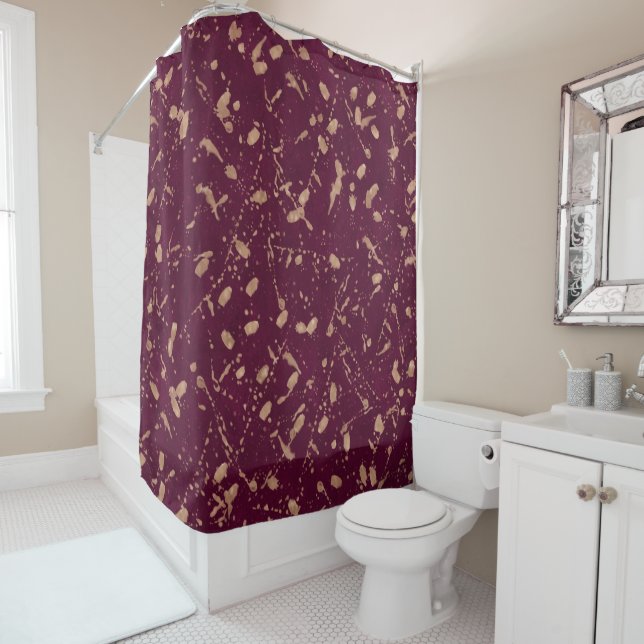 Rideaux De Douche Bourgogne & Rose Gold Splatter Art Abstrait modern (En situation)