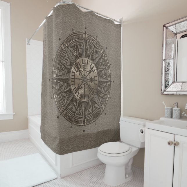 Rideaux De Douche Boussole de Vegvisir - de Viking - cuir et or (En situation)