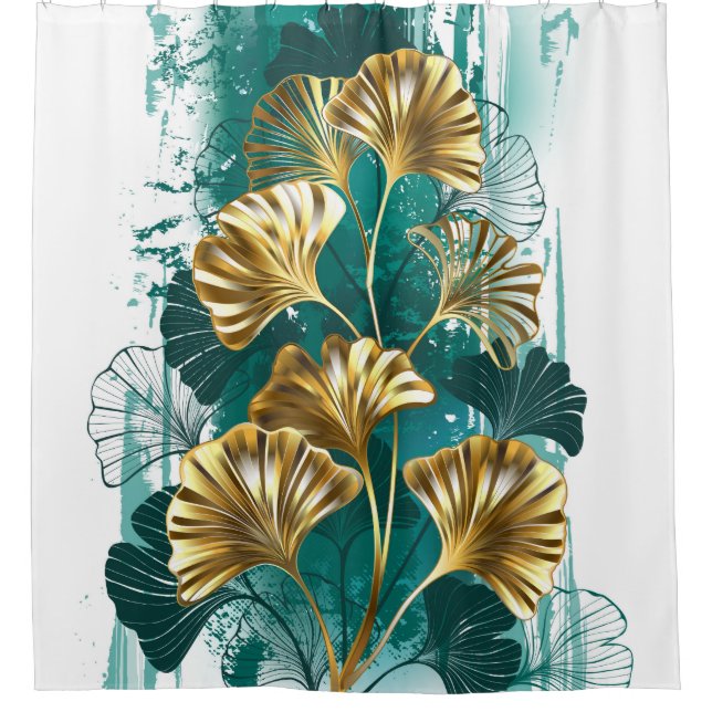 Rideaux De Douche Branche avec Feuilles d'or Ginko Biloba (Devant)
