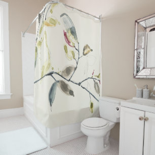 Rideaux De Douche Branche de feuille d'aquarelle