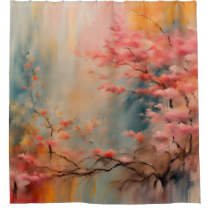 Rideaux De Douche Branche de floraison Wabi Sabi en rose et orange