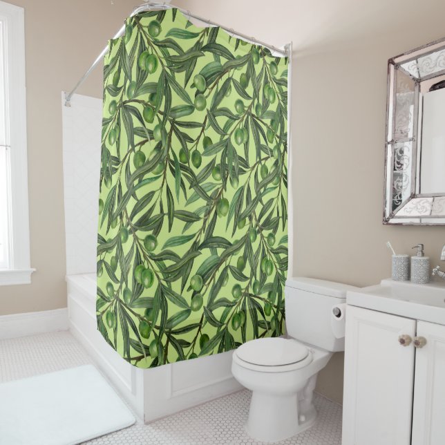 Rideaux De Douche Branches d'olive sur le vert miel (En situation)