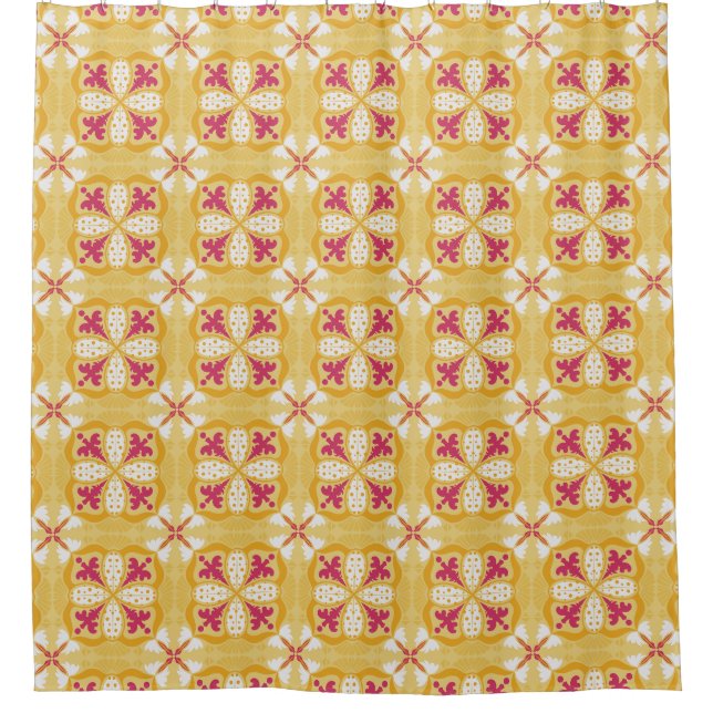 Rideaux De Douche bright yellow pattern with red and white floral (Devant)