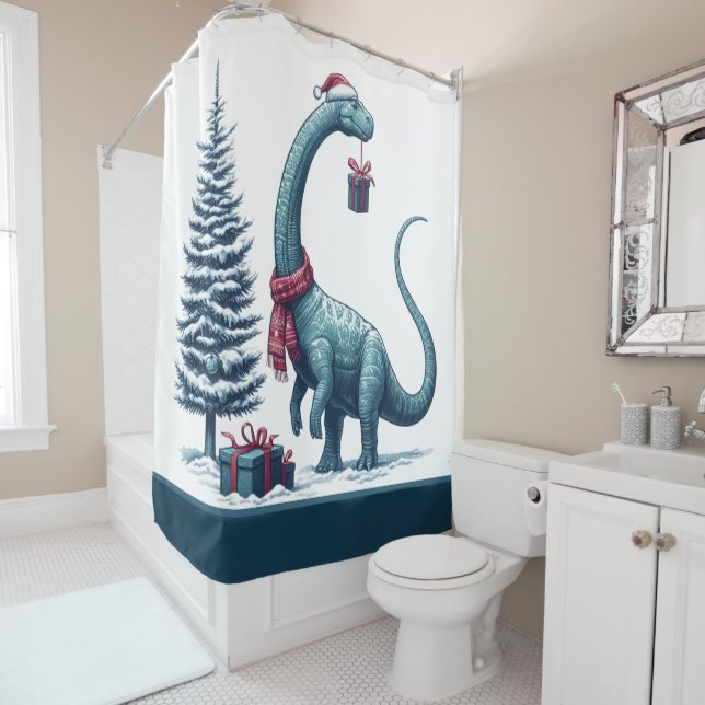 Rideaux De Douche Brontosaurus dinosaure de Noël (En situation)