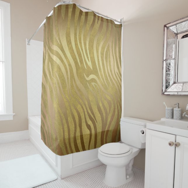 Rideaux De Douche Bronze d'or Zebra Print Jungle Safari Glam (En situation)