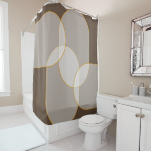 Rideaux De Douche Brown, Beige, Tan & Or Motif d'arc Abstrait