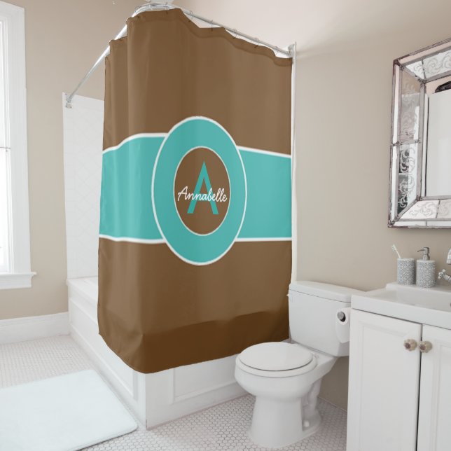 Rideaux De Douche Brown et turquoise (En situation)