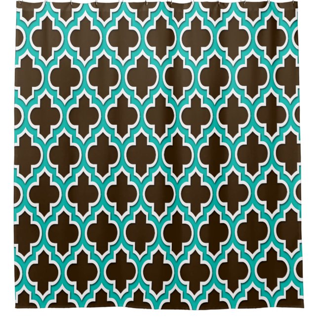 Rideaux De Douche Brown foncé Turquoise blanc XL marocain #4DS (Devant)