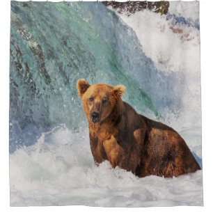 Rideaux De Douche Brown Ours Animal Blue Waterfall Faune