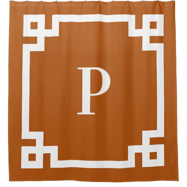 Rideaux De Douche Brûlé Orange grec clé gras bordure Monogramme (Devant)