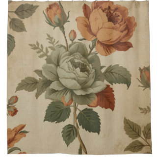 Rideaux De Douche Brûlé orange Sage Vert Vintage Floral Impression