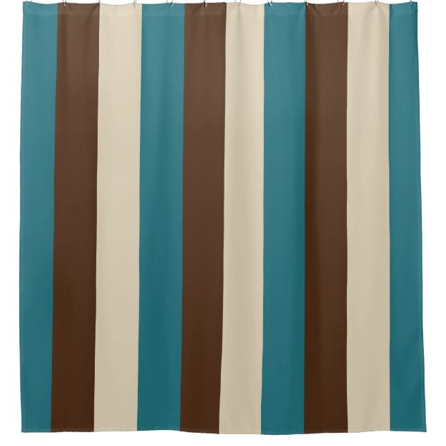 Rideaux De Douche Brun de Teal et rayures verticales beiges (Devant)