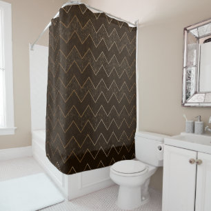 Rideaux De Douche Brun foncé Chevron grunge avec les accents en