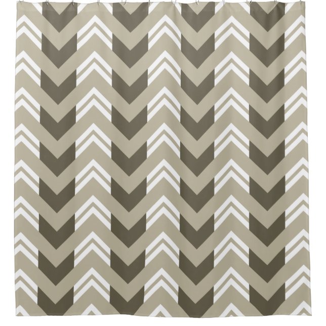 Rideaux De Douche Brun moderne, beige, motif blanc de Chevron (Devant)