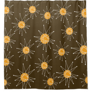 Rideaux De Douche Brun moderne de motif de Starburst de la moitié d