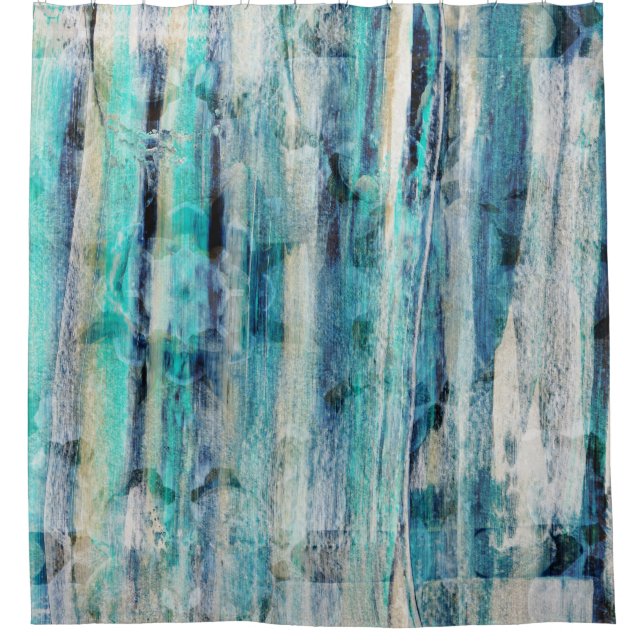 Rideaux De Douche Brush Stroke Abstrait Mandala Turquoise Bleu (Devant)