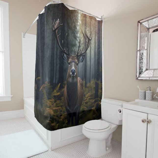 Rideaux De Douche Buck Whitetail Dans La Forêt (En situation)