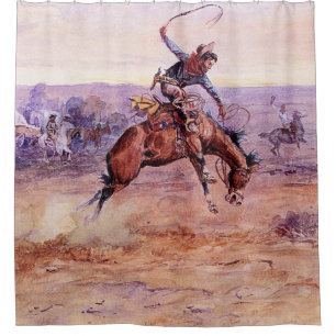 Rideaux De Douche "Buckino Bronco" Cowboy Art de Charles Russell