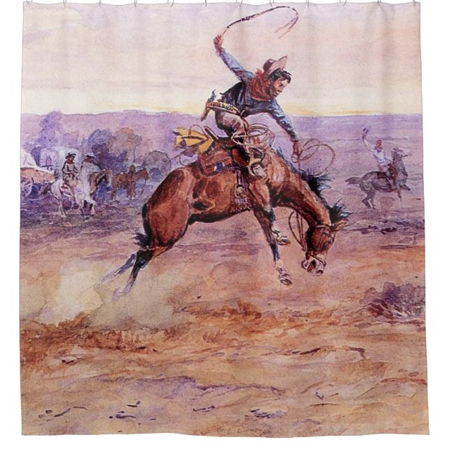 Rideaux De Douche "Buckino Bronco" Cowboy Art de Charles Russell (Devant)