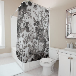 Rideaux De Douche Buff Gris Taupe Vintage Floral Toile No.3