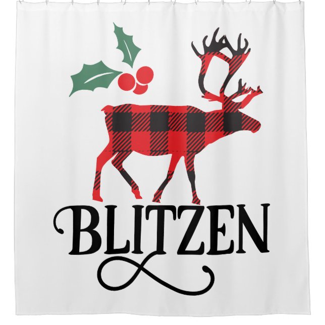 Rideaux De Douche Buffalo Plaid Blitzen Reindeer (Devant)