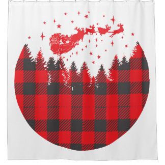 Rideaux De Douche Buffalo Plaid Père Noël et Sleigh Scene