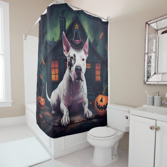 Rideaux De Douche Bull Terrier Citrouille Halloween effroi (En situation)