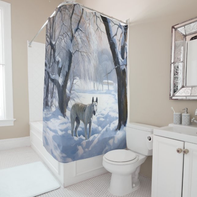 Rideaux De Douche Bull Terrier Laisser neiger Noël (En situation)