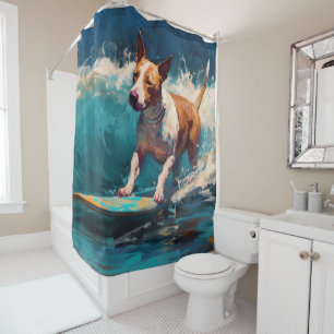Rideaux De Douche Bull Terrier Plage Surf Peinture