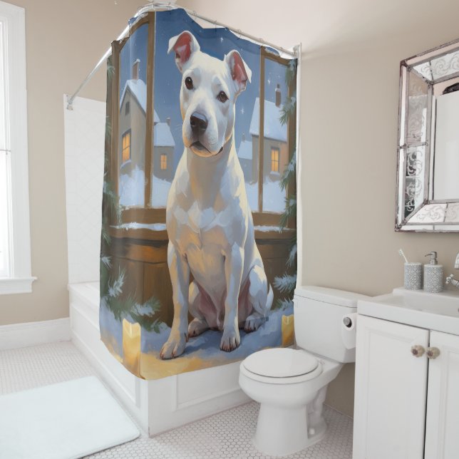 Rideaux De Douche Bull Terrier with Christmas Lights Holiday (En situation)