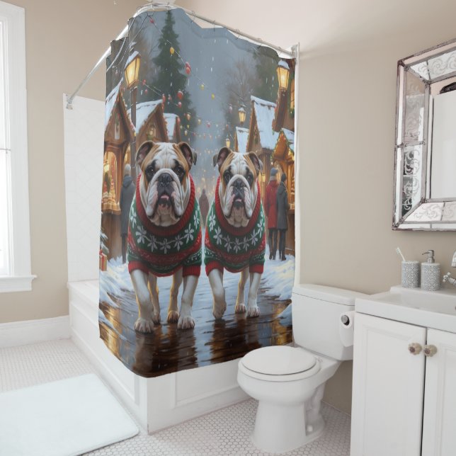 Rideaux De Douche Bulldogs Christmas Snow Holiday (En situation)