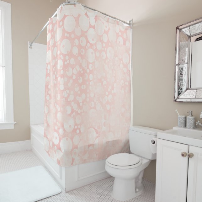 Rideaux De Douche Bulles blanches roses pois (En situation)