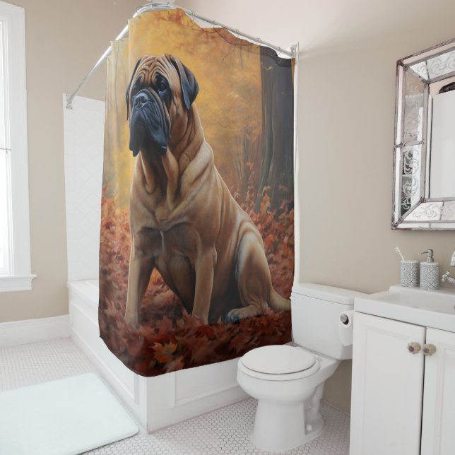 Rideaux De Douche Bullmastiff en automne Feuilles automne Inspire (En situation)