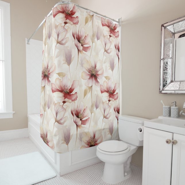 Rideaux De Douche Burgundy Crème Lavande Floral Réception de Mariage (En situation)