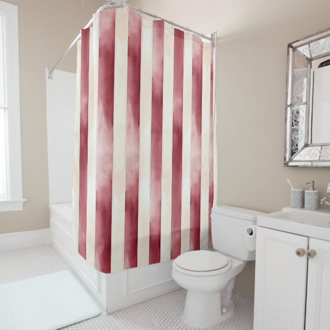 Rideaux De Douche Burgundy Crème rayures (En situation)