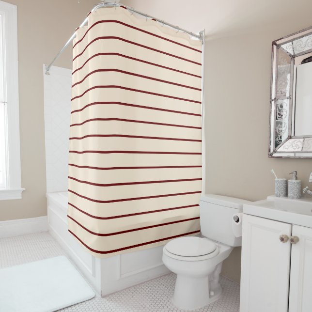 Rideaux De Douche Burgundy et ivoire Motif géométrique (En situation)