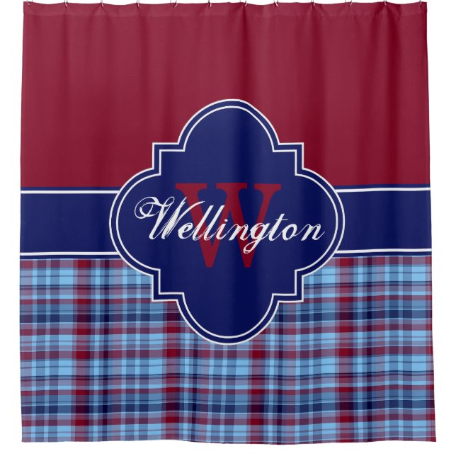 Rideaux De Douche Burgundy Navy Sky Blue Madras Plaid 1ICBR Nom (Devant)