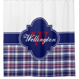 Rideaux De Douche Burgundy Navy White Madras Plaid 1ICB Nom du ruban