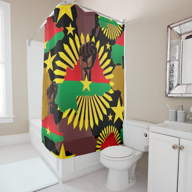 Rideaux De Douche Burkina Faso Carte, drapeau et première révolution (En situation)