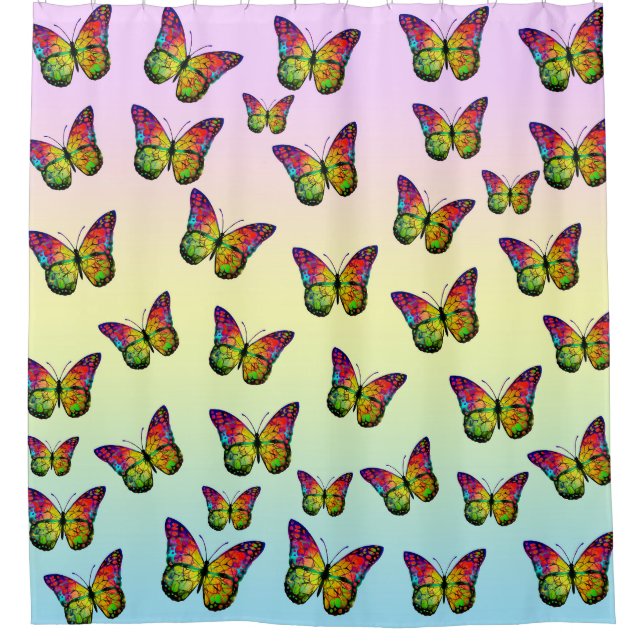 RIDEAUX DE DOUCHE BUTTERFLIES COLORÉS ABSTRAITS (Devant)