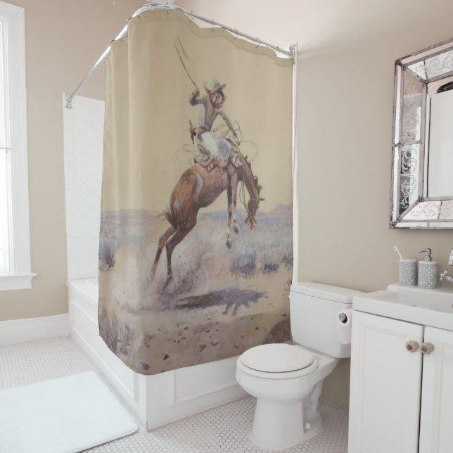 Rideaux De Douche C M Russell Un Mauvais Pilote De Bronc Occidental (En situation)